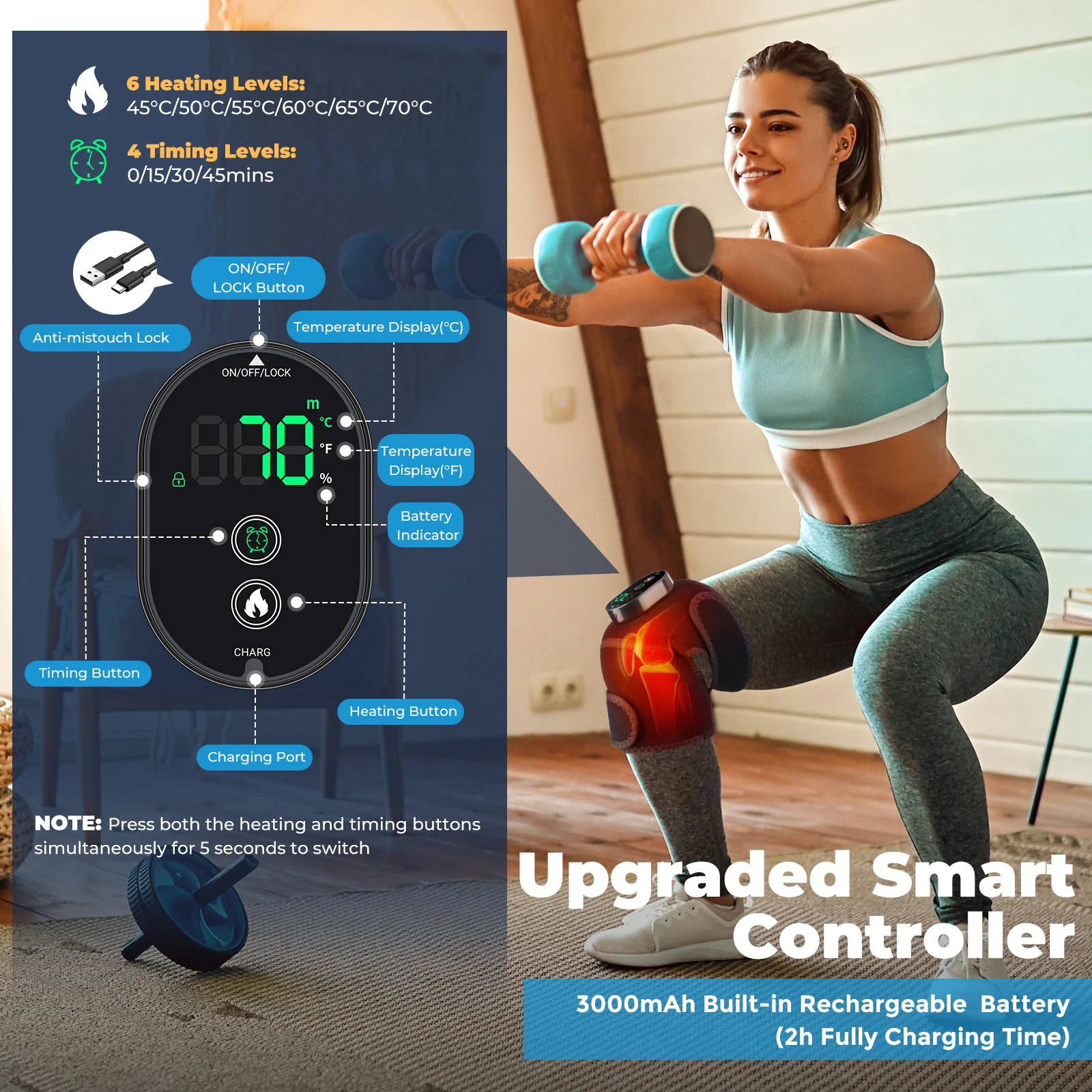 デジタルディスプレイ,多機能,加熱,肩,肘の圧縮装置を備えたワイヤレス膝ブレース