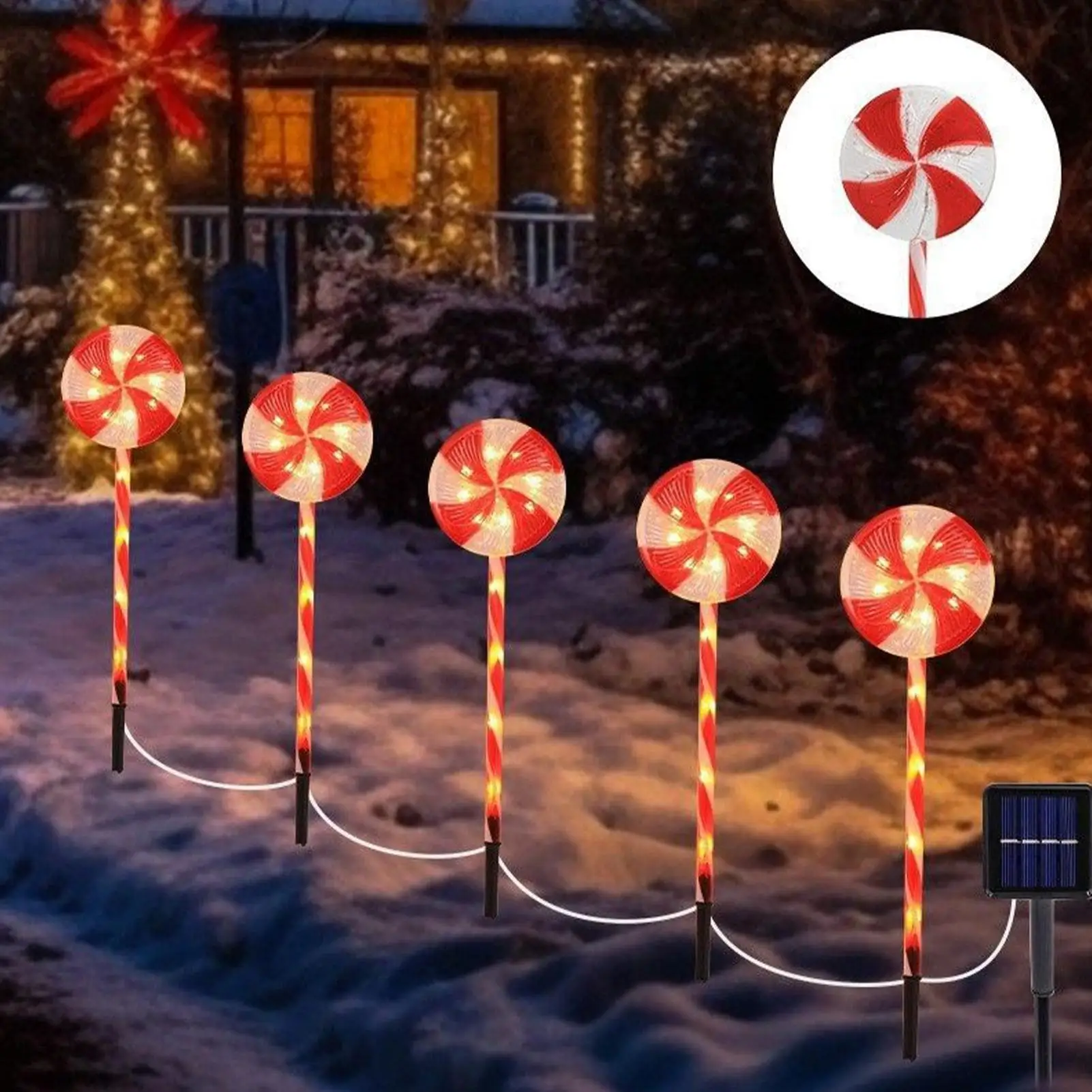 Christmas Outdoor Lights Waterproof Winter Holiday Christmas Decoration Solar Candy Cane Lamp For Pathway Patio Yard Backyard