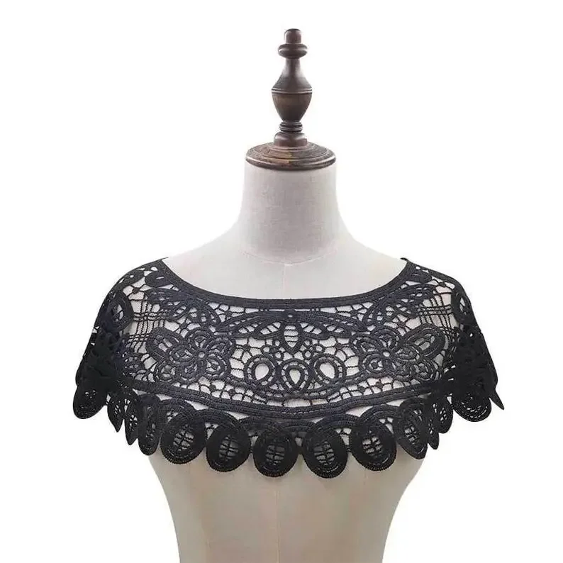 1 Pcs Water soluble milk silk hollowed flower lace collar In black or off white for clothing, fashion costume, skirt