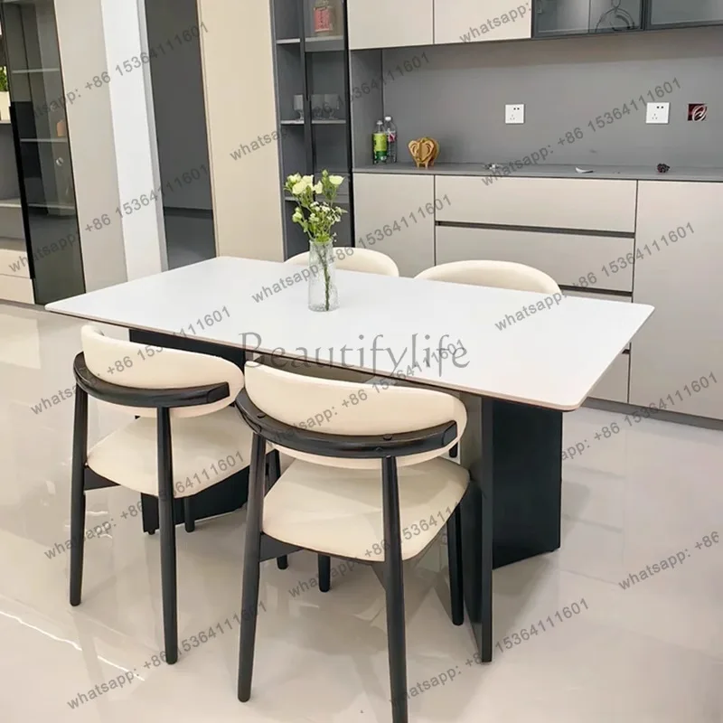 Solid wood rock slab dining table rectangular modern simple household size small apartment ash wood minimalist