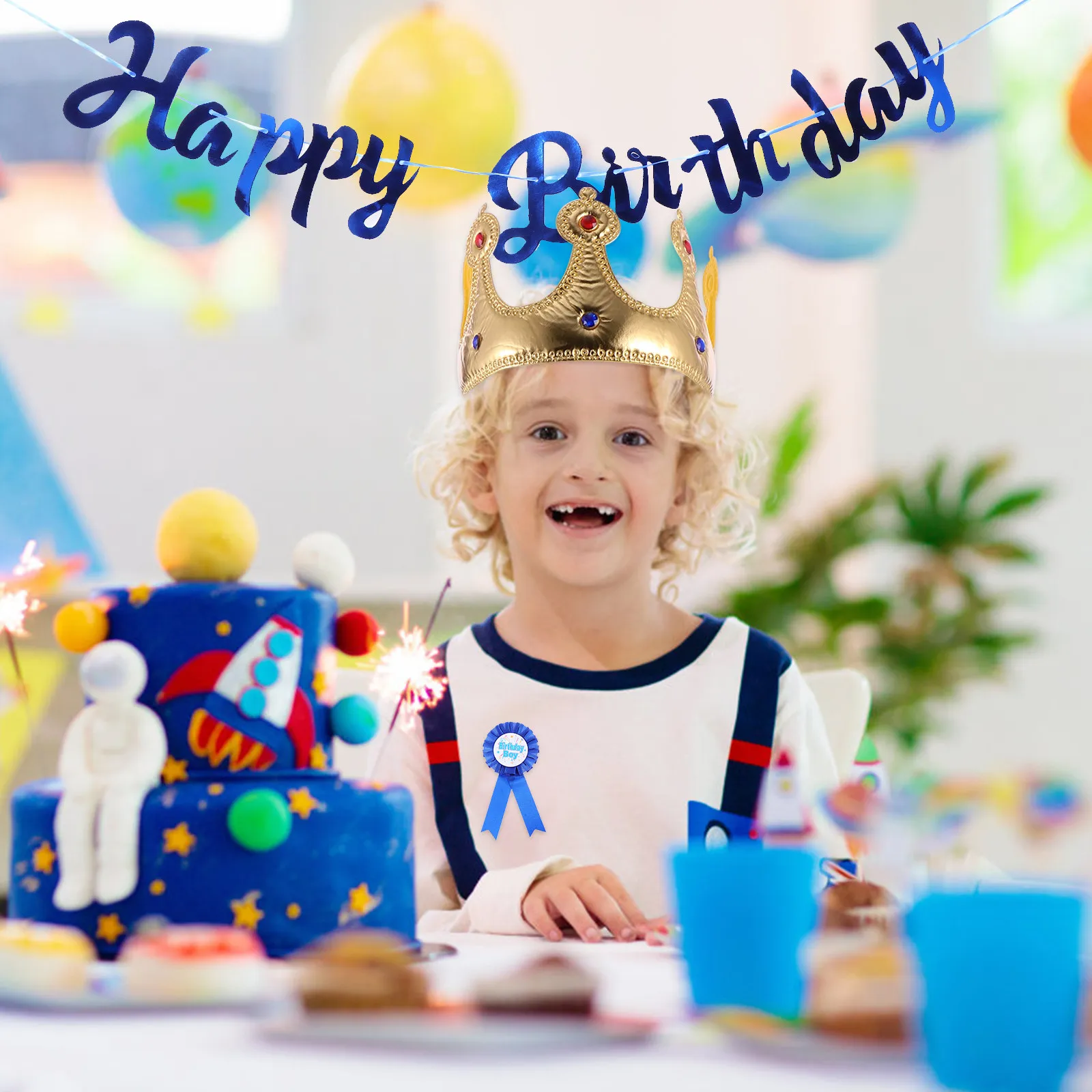 1Set Birthday Party Kit Birthday King Crown Sash Badge Banner Party Accessory for Photoshoot Background Prop