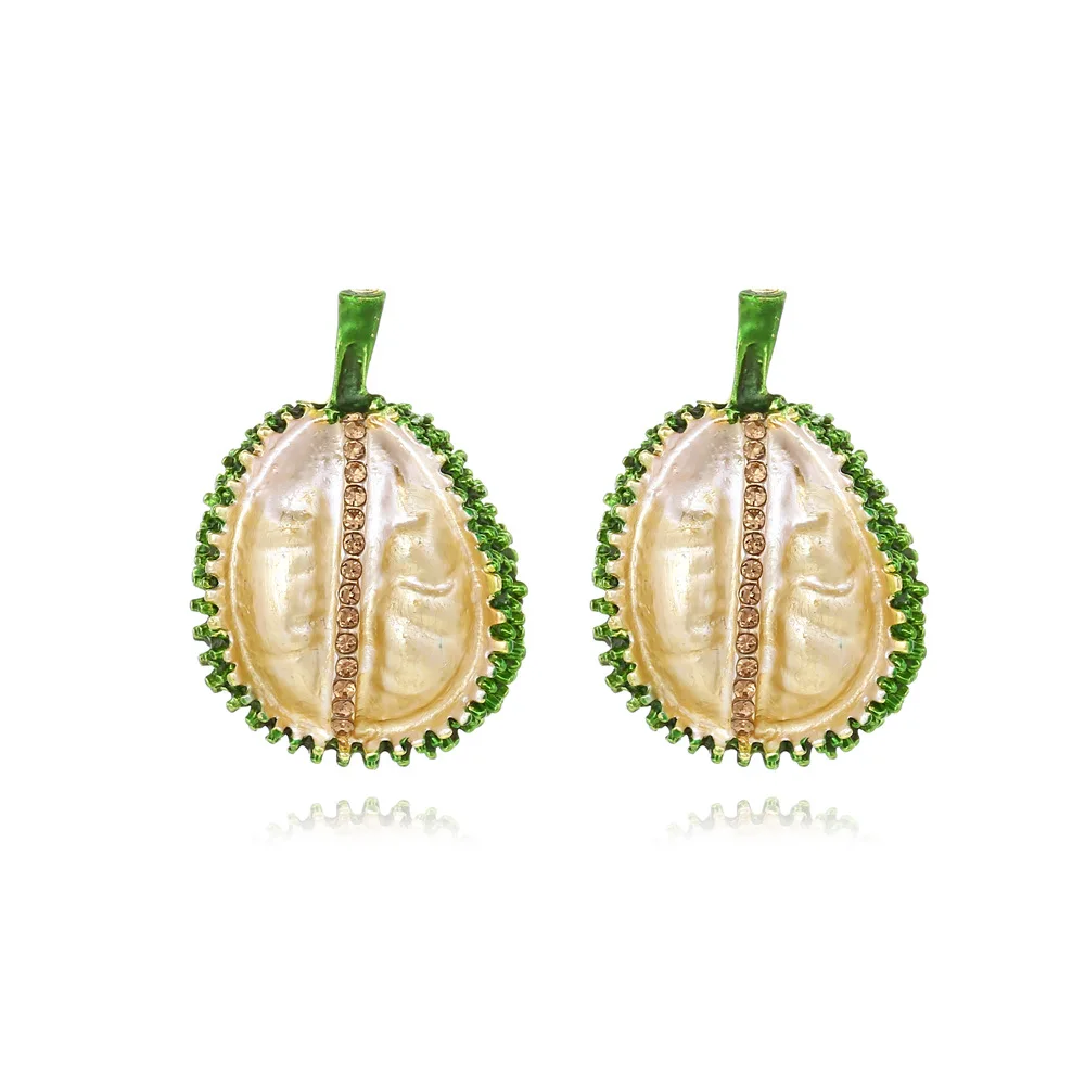 Sweet and cute alloy thin coated durian stud earrings fashionable versatile colored diamonds dripping oil fruit earrings girl ea
