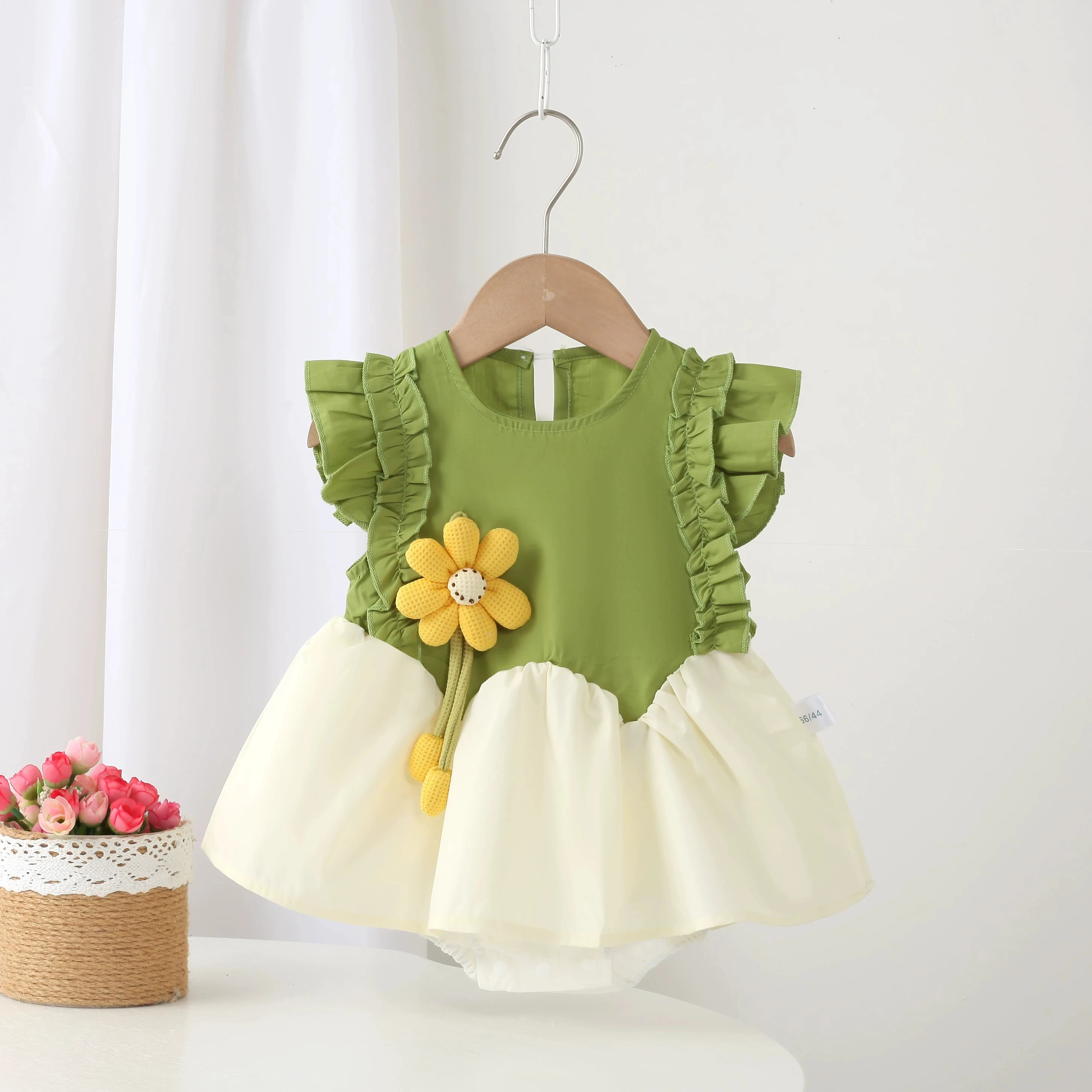 Summer newborn baby girls clothes flower pleated dress jumpsuits for infant girls baby cloth 1st birthday princess rompers dress