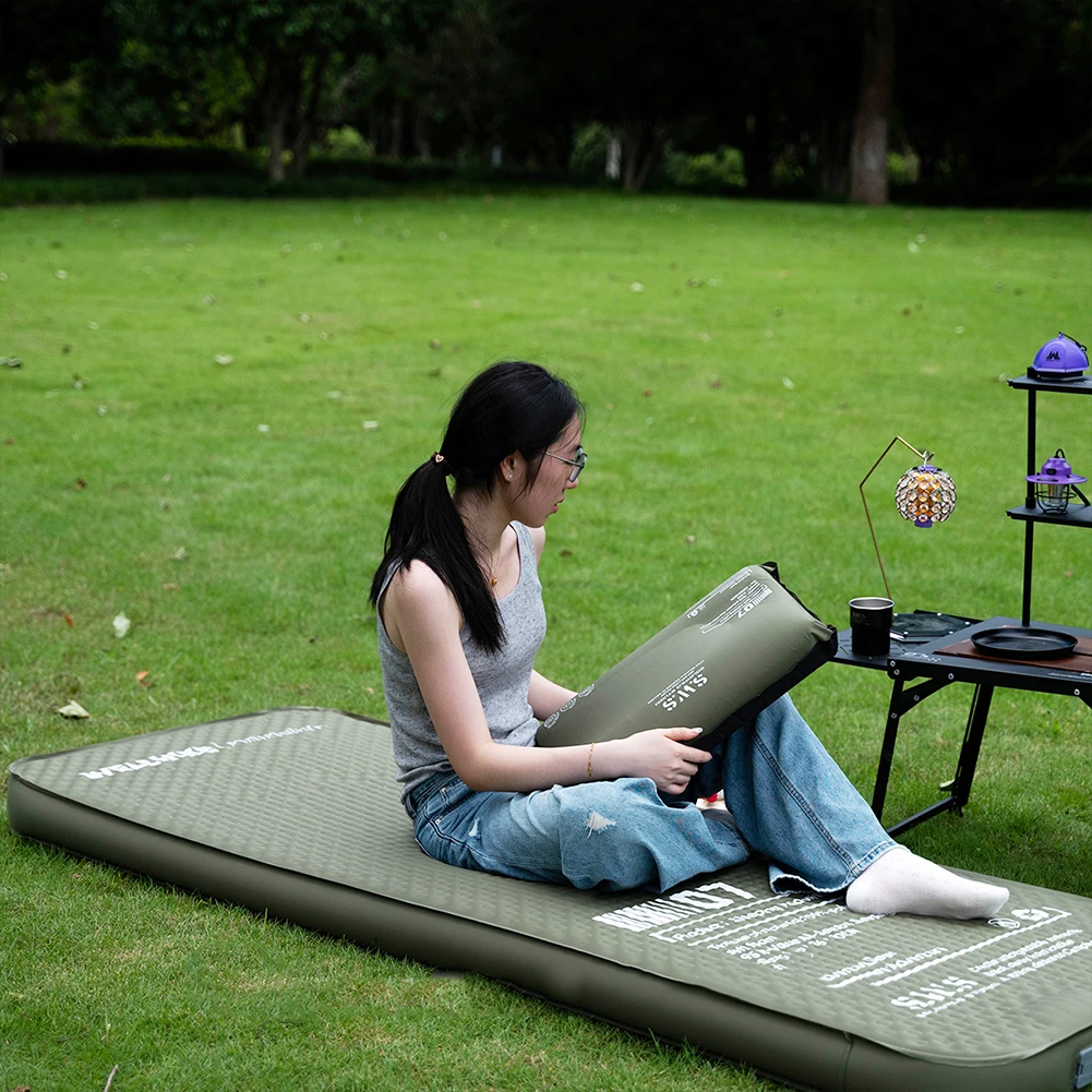 وسادة تخييم قابلة للنفخ محمولة خفيفة الوزن للسفر والمشي لمسافات طويلة وسادة نوم هوائية للرقبة ودعم قطني معدات خارجية #5