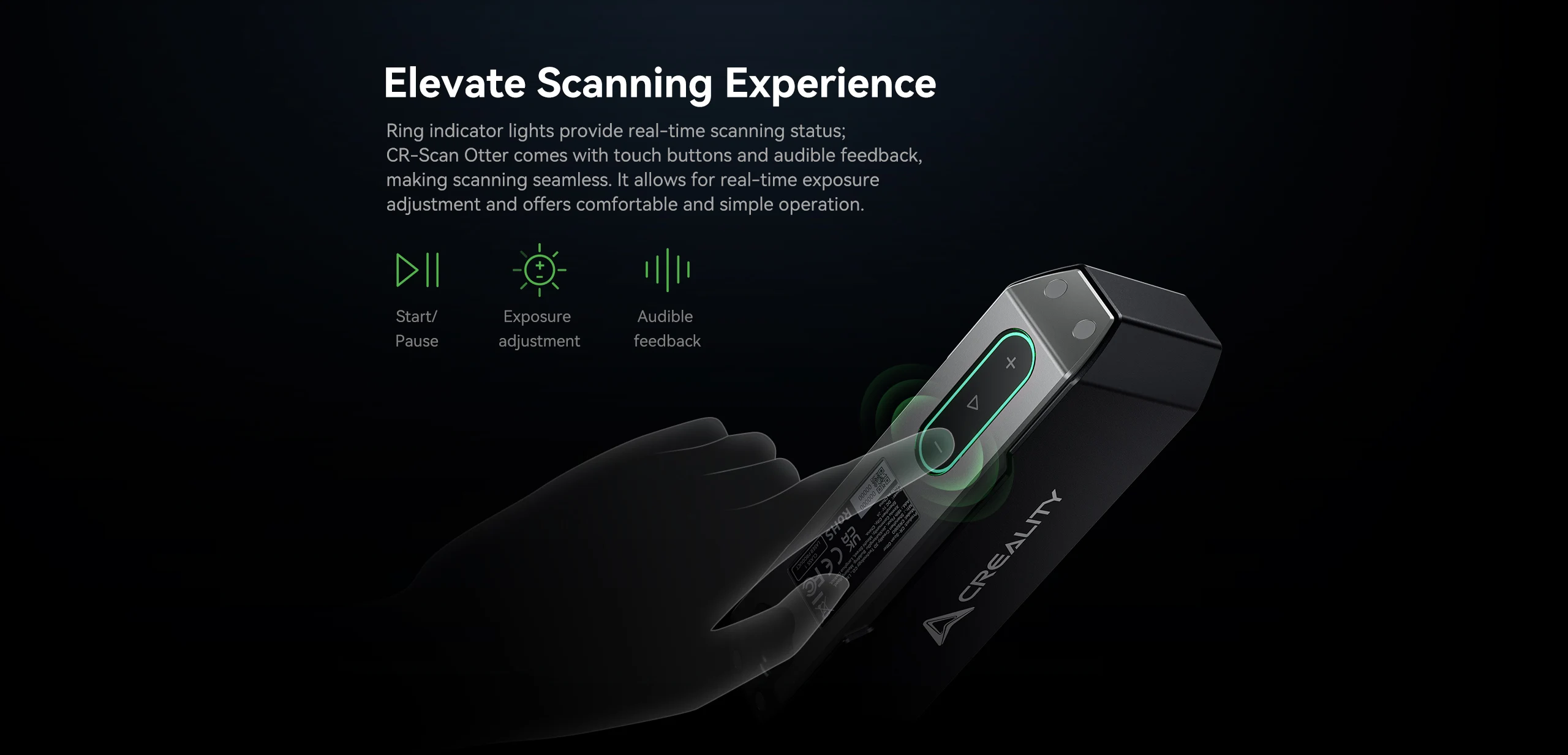 Creality CR Scan Otter 3D Handheld Scanner 0.02mm Accuracy Large Small 3D Scans Four-lens Stereo Vision 20fps Scanning 10-2000mm