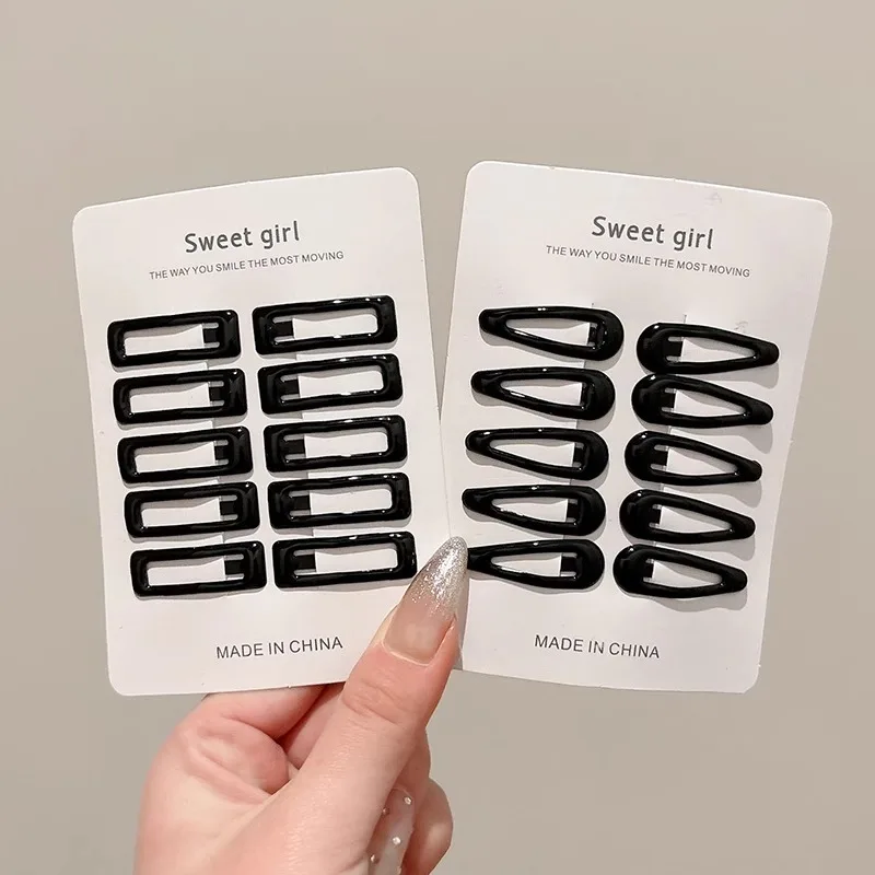 10 قطعة/المجموعة الفتيات البسيطة الأسود سبيكة بنس للشعر قطرة الماء مستطيل دبابيس الشعر الأطفال طفل عدم الانزلاق لا ضرر مقاطع الشعر أغطية الرأس