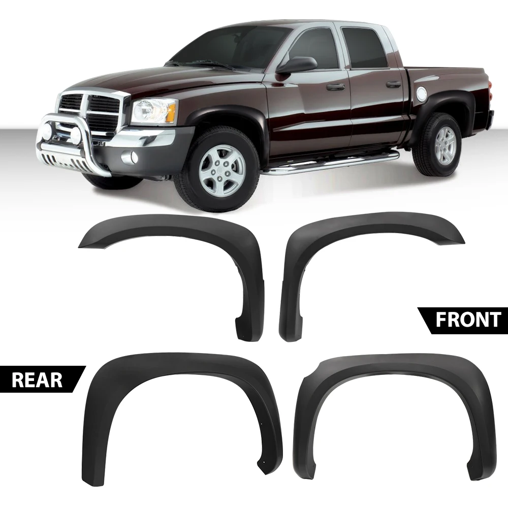 مشاعل الحاجز، مناسبة لـ Dodge Dakota Crew Cab Pickup 2005-2011، واقي غطاء العجلة الأسود الناعم 4 قطع... #3