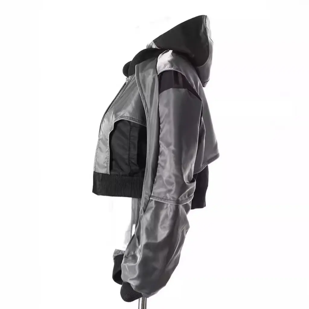 

Women's Color Matching Baseball Suit Coat Casual European Style Short Drawstring Jacket Autumn Trendy All-match Clothing