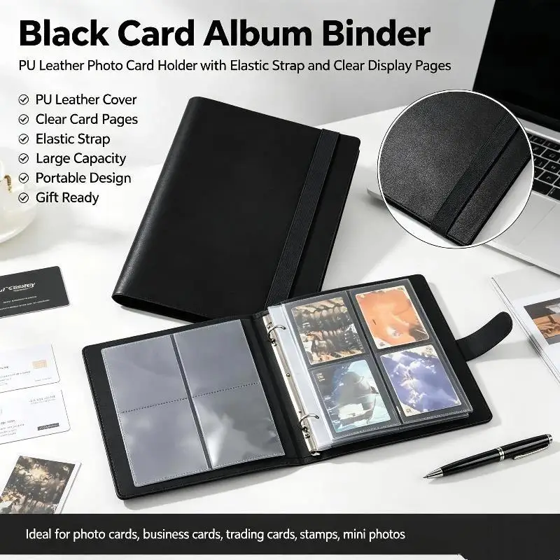 Trading Card Album 4 Pocket Belt-Bound Binder Holds 160 Cards for Basketball Football Collection