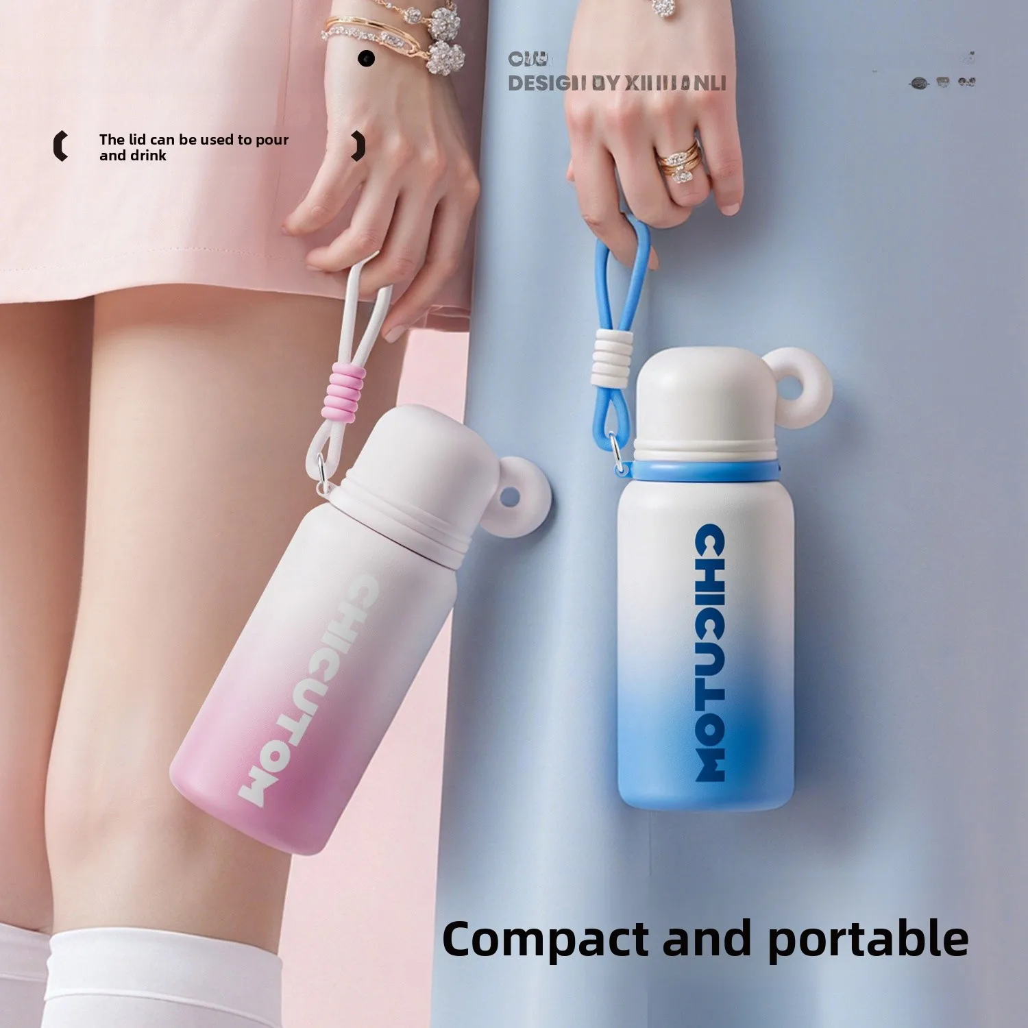 

Портативная термокружка из нержавеющей стали, маленький размер, для женщин, удобная для путешествий, бутылка для воды, серия «Яркие цвета», для напитков...