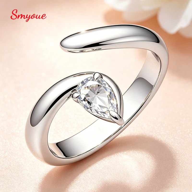 

Smyoue D VVS1 Pear Cut 0.5CT Moissanite Rings for Women Elegant Wedding Proposal Band S925 Sterling Silver Plated 18K Jewelry