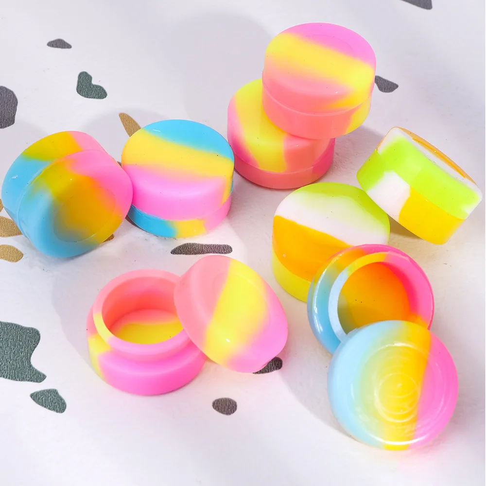 2/5/7ml silicone randon cor caixa de armazenamento caso círculo colorido pílula portátil à prova dwaterproof água para erva em pó unha polonês óleo