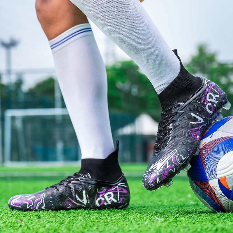 New Men Soccer Shoes Training Boys Outdoor Sport Football Boots Adult Long Spikes Non Slip Cleats Breathable Match Comfortable