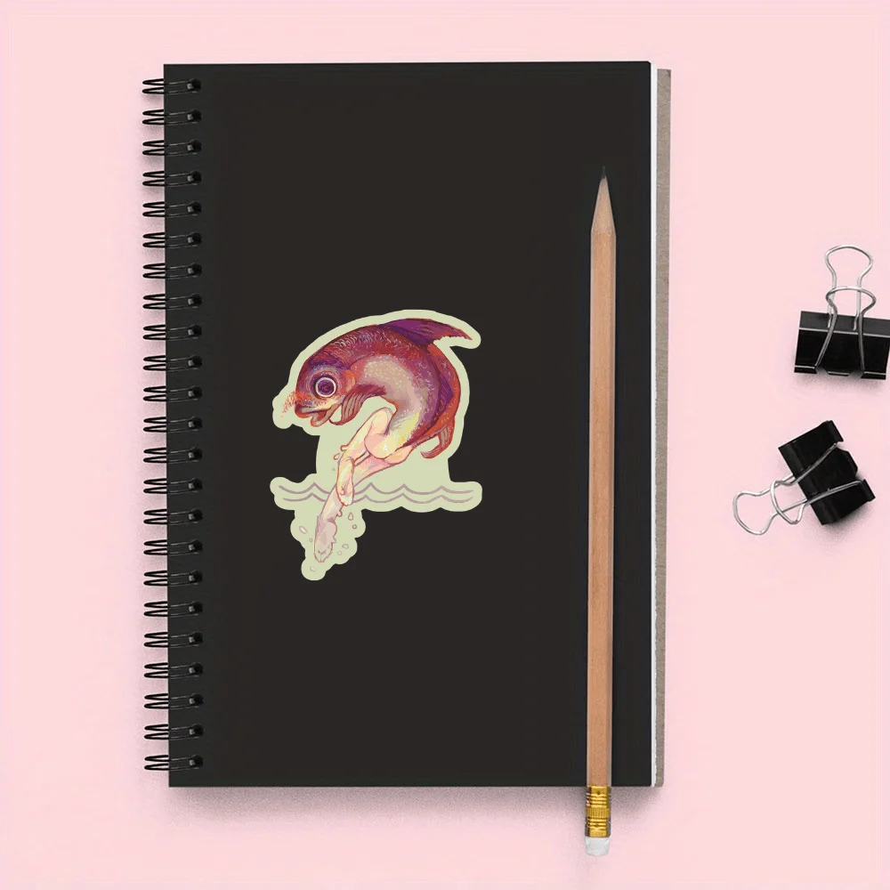 5pcs fish body and human legs, a surreal style fantasy illustration suitable for decorating laptops and water bottles
