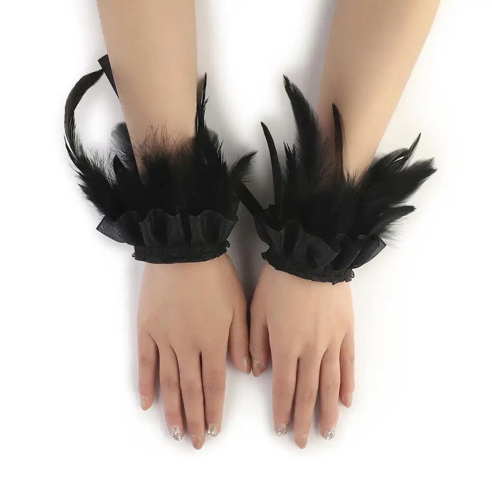 Eather Bracelet Halloween Performance Ball Lace Feather Bracelet Gothic Style Feather Wrist Accessories