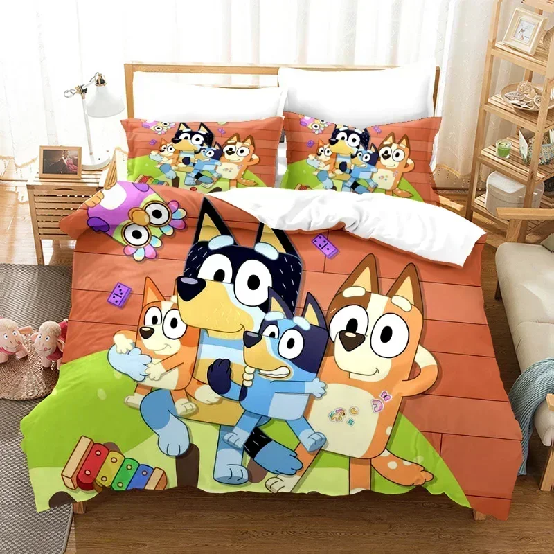 Cartoon Bluey Family Print Bedding Set Cartoon 3D Printing Polyester Duvet Cover Pillowcase Quilt Cover