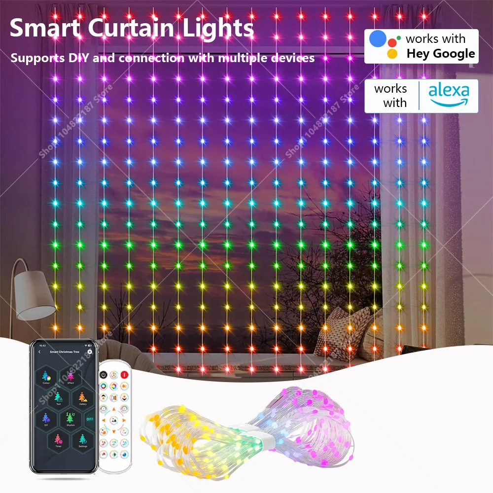 Lntelligent Curtain Light RGBIC 2835 Curtain Light With Music Synchronization APP Remote Control 400 LED USB Power Supply