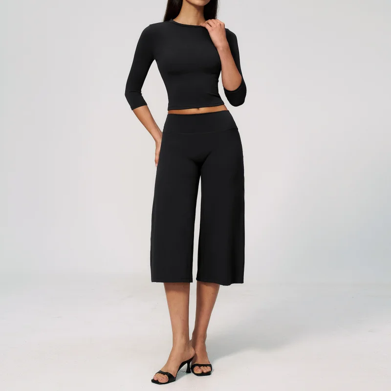 2 Pieces Women Tracksuit Workout Set Capri Pants Set Half Sleeve Outfits Athletic Wear Casual Outdoor Fitness Sports Yoga Sets