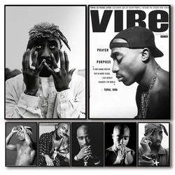 Black and White Pop Hip Hop Rapper 2PAC Posters Tupac Music Album Cover Aesthetic for Room Canvas Painting Art Wall Home Decor