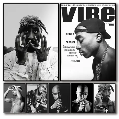 흑백 팝 힙합 랩퍼 2PAC 포스터 투팍 음악 앨범 커버 미적 방 캔버스 회화 아트 벽 홈 장식