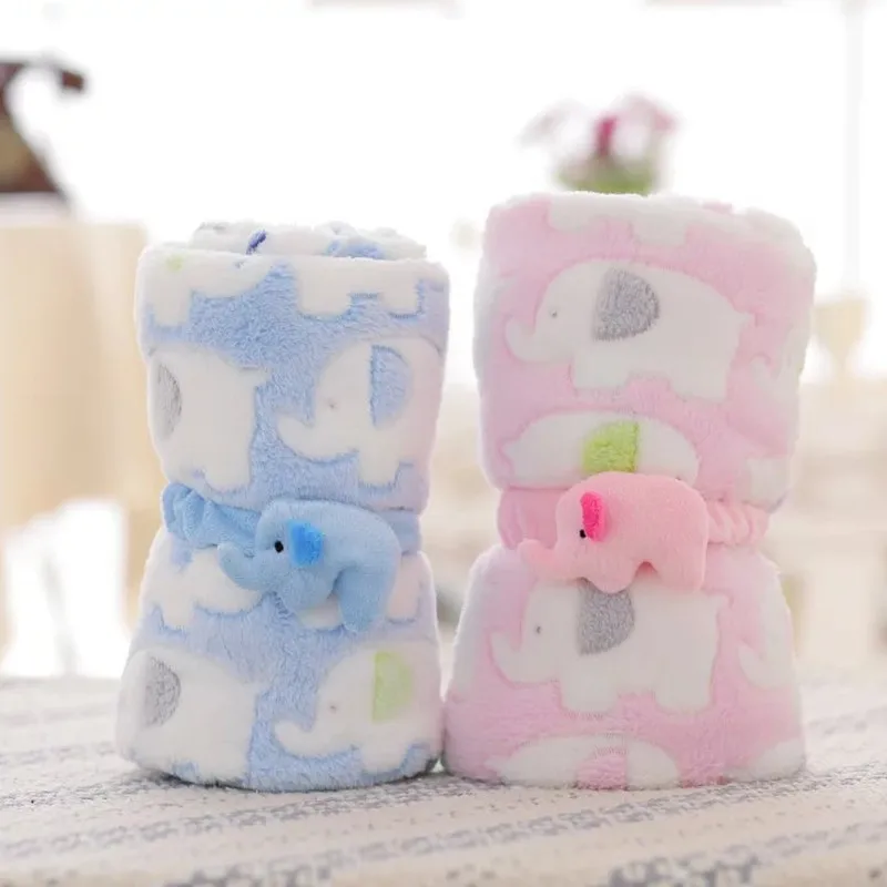 Schattige Olifant Cartoon Baby Deken Pasgeboren Olifant Airconditioning Quilt Koraal Fluwelen Kussen Quilt Dual-Use Babyproducten