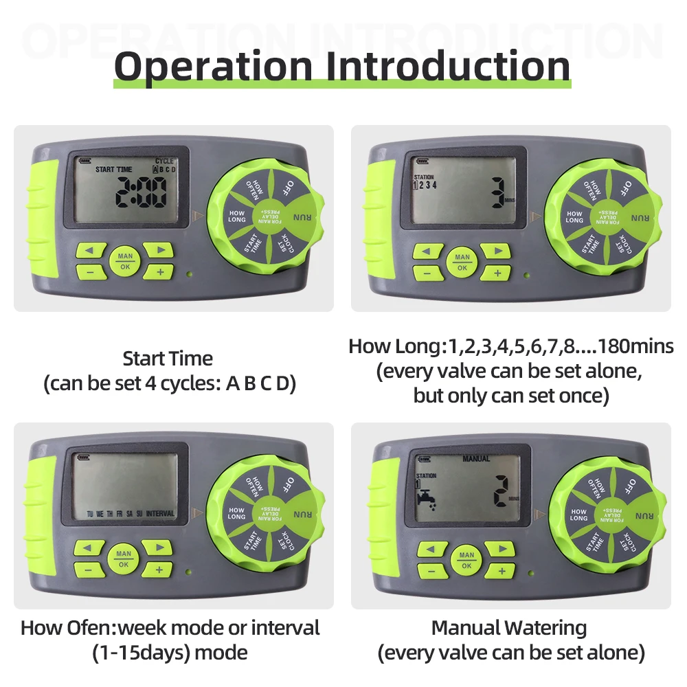 Automatic 4-Zone Irrigation System Watering Timer EU Standrad Garden Water Timer Controller System with 2 Solenoid Valve