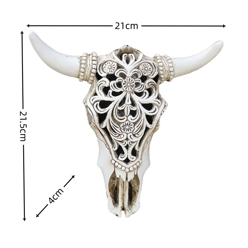 Retro Bull Skull Ornaments 3D Hollow Animal Sculpture Resin Longhorn Cow Head Crafts Wall Hanging Decoration Home Decor Figurine