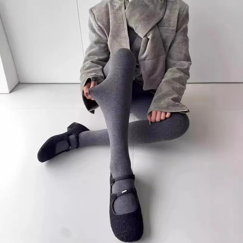 Autunno Grigio Collant a pressione Collant da donna Calze elastiche a vita alta 2025 Leggings modellanti per il corpo Harajuku Streetwear