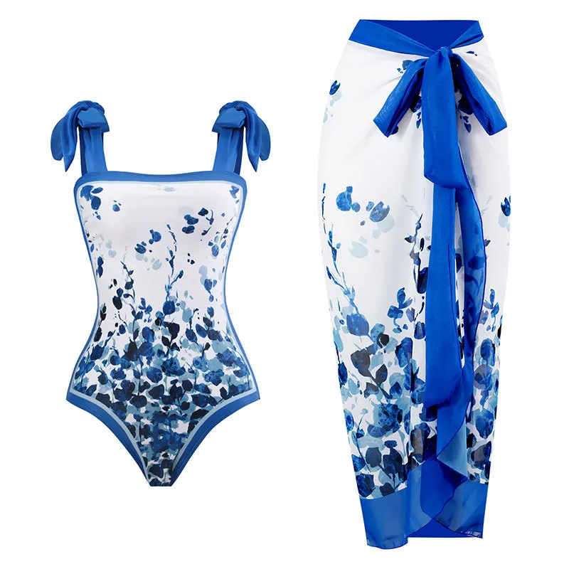 2023 Swimwear Women One Piece Swimsuit With Beach Skirt Printed Bathers Swimming Bathing Swim Suit Beachwear Summer Bodysuit