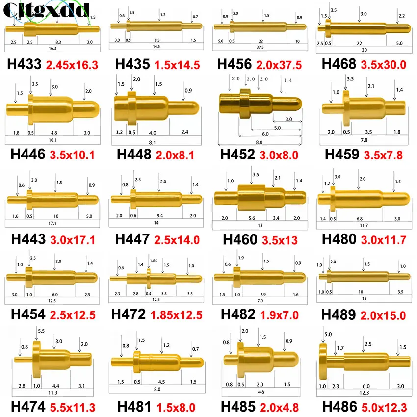Cltgxdd 5pieces PCB Contact Battery Spring Loaded Pogo Pin Connector 1A 1.5A 2A 3A High Current Conductive Test Probe