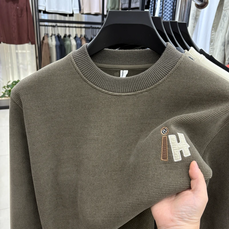 

Luxury Brand Men's Hoodie Round Neck Autumn and Winter One-piece Velvet Warm and Versatile Casual Top Long Sleeved T-shirt