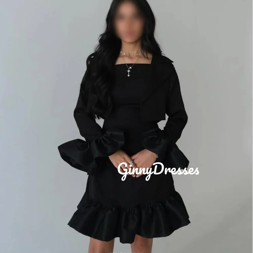 Sukienki wieczorowe na zamówienie, fason A, kwadratowy dekolt, eleganckie sukienki na przyjęcia dla kobiet, mini sukienki na specjalne okazje, zapinane na zamek, długi rękaw
