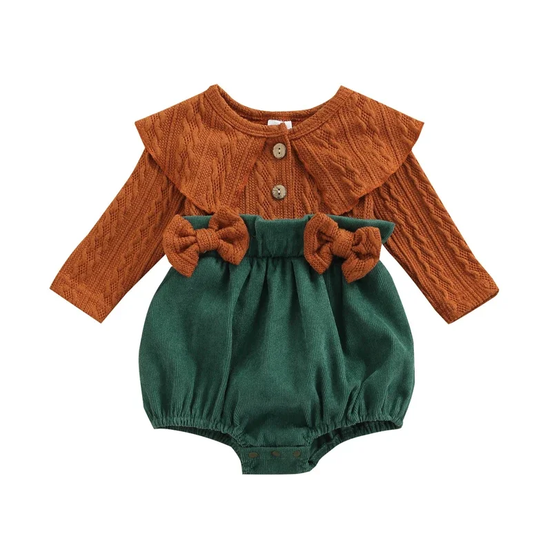 

"Infant Long Sleeve Jumpsuit Buttons Patchwork Clothes"