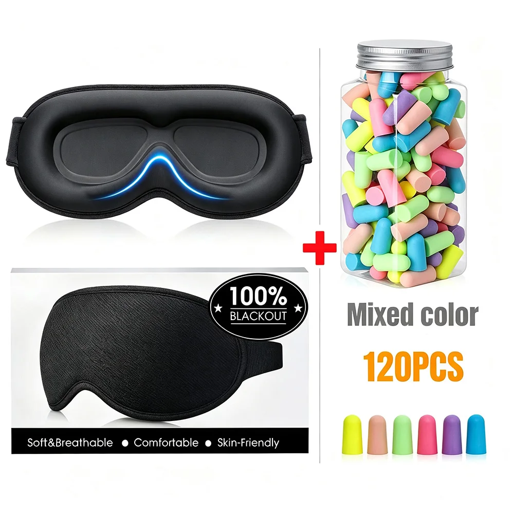 Sleep Combo Set - 3D Blackout Sleep Mask & Memory Foam Earplugs,Ideal for Creating Quiet, Comfortable Sleep Environment Anywhere