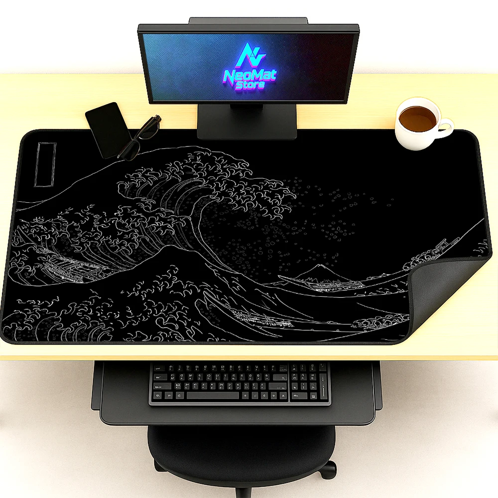 

Xxxl Mousepad 1200x550 Black Mouse Pad 1000 Computer Desk Mat Extra Large Deskpad Wave Japanese Art Aesthetic Minimalist Desktop