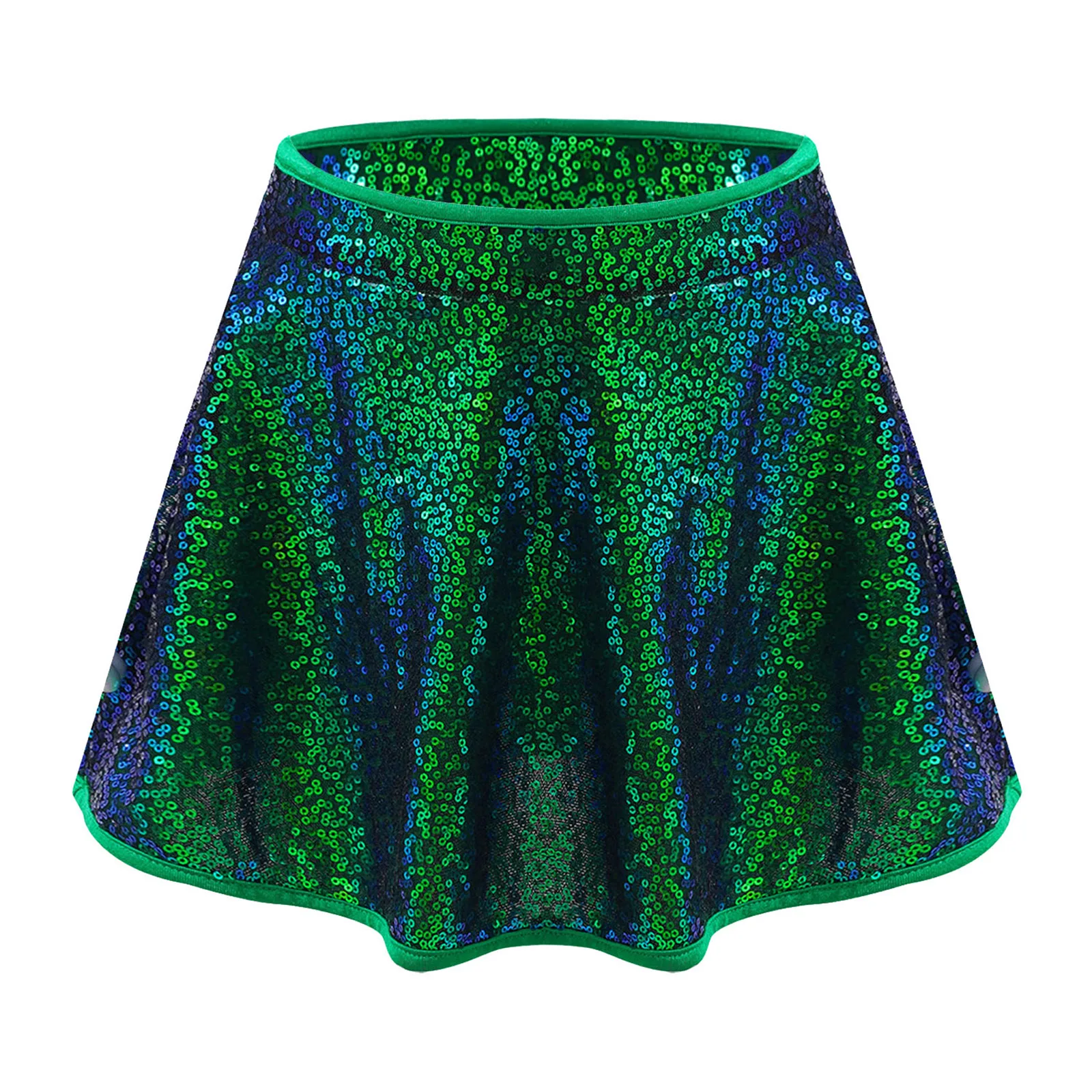 

Kids Girls Jazz Dance Skirt Shiny Sequins Stretchy Waistband Built-in Briefs Skirts for Ballet Gymnastics Figure Skating Dress