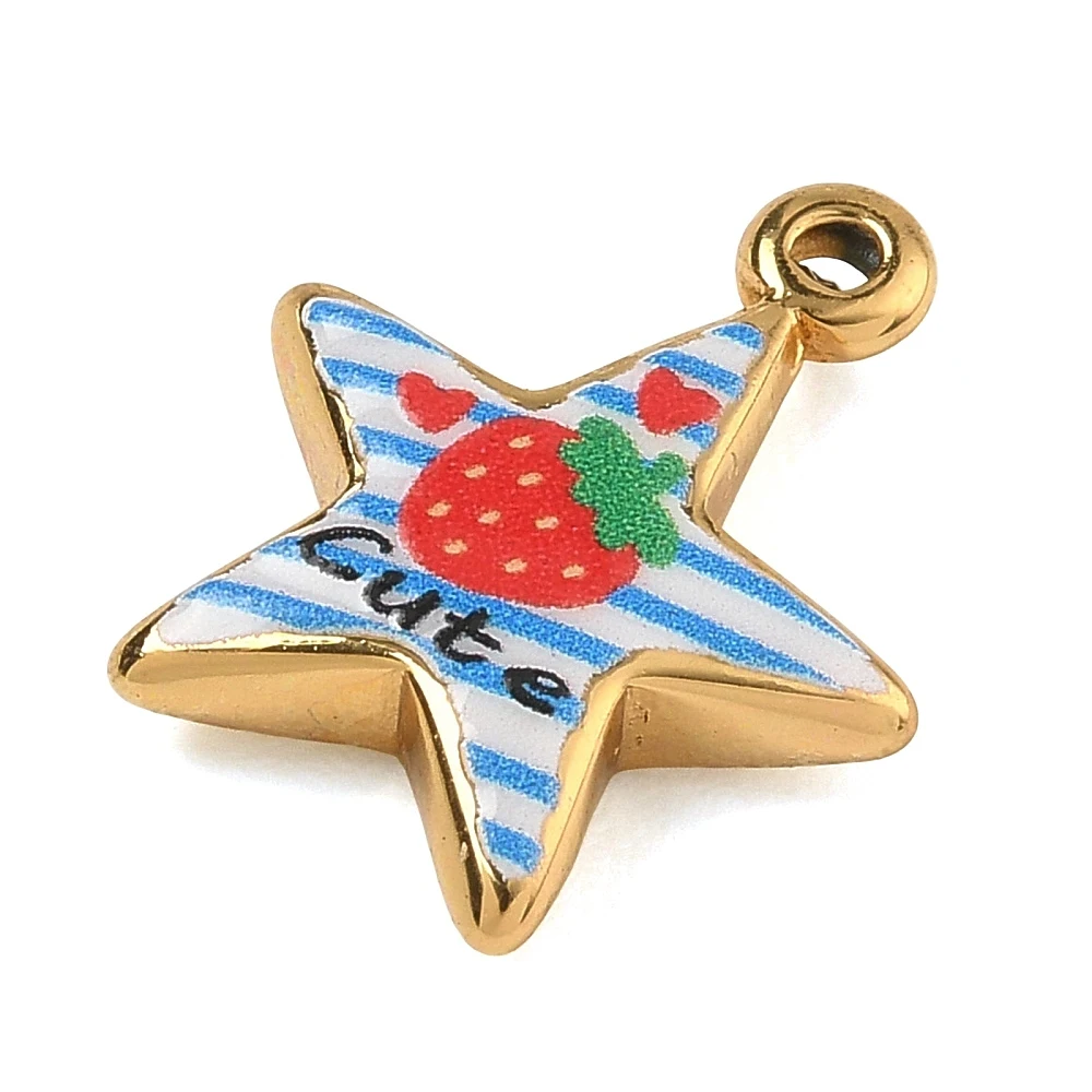 4x Enamel Star Charms Cute Strawberry Candy Luck Letter Pendants For DIY Bracelet Necklace Earring Jewelry Making Craft Supplies