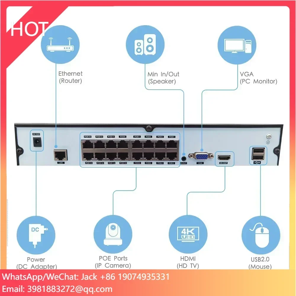 16CH 8MP 4K IP POE Face Detection Camera System OEM Microphone Audio Record Security Bullet Dome Network CCTV NVR Kit