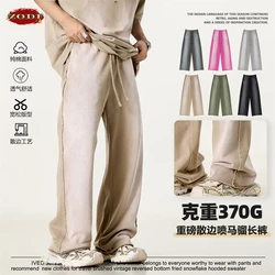 ZODF Vintage 2025 Spring 370gsm Straight Pants For Men Unisex High Street Monkey Washed Loose Edge Trousers Brand Clothes HY1007