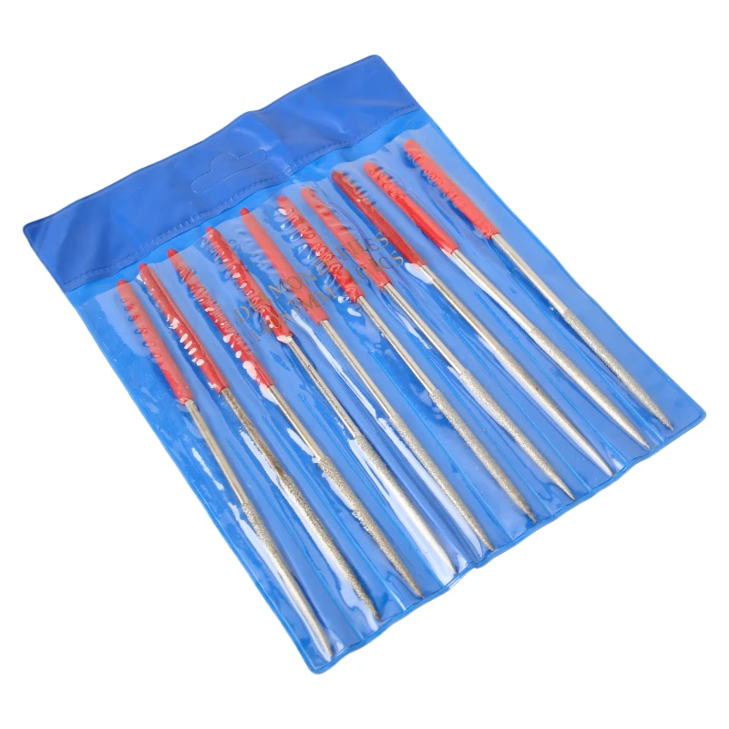 New 10Pcs Diamond Needle File Set 3x140mm Mini Needle File Kit For Stone Glass Metal Carving Craft Hand Tools Needle File