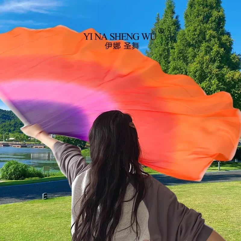 Lenço de dança do ventre véu de seda semi círculo bandeira gradiente desempenho xale feminino meninas acessórios de dança esporte conhecer festival adereços