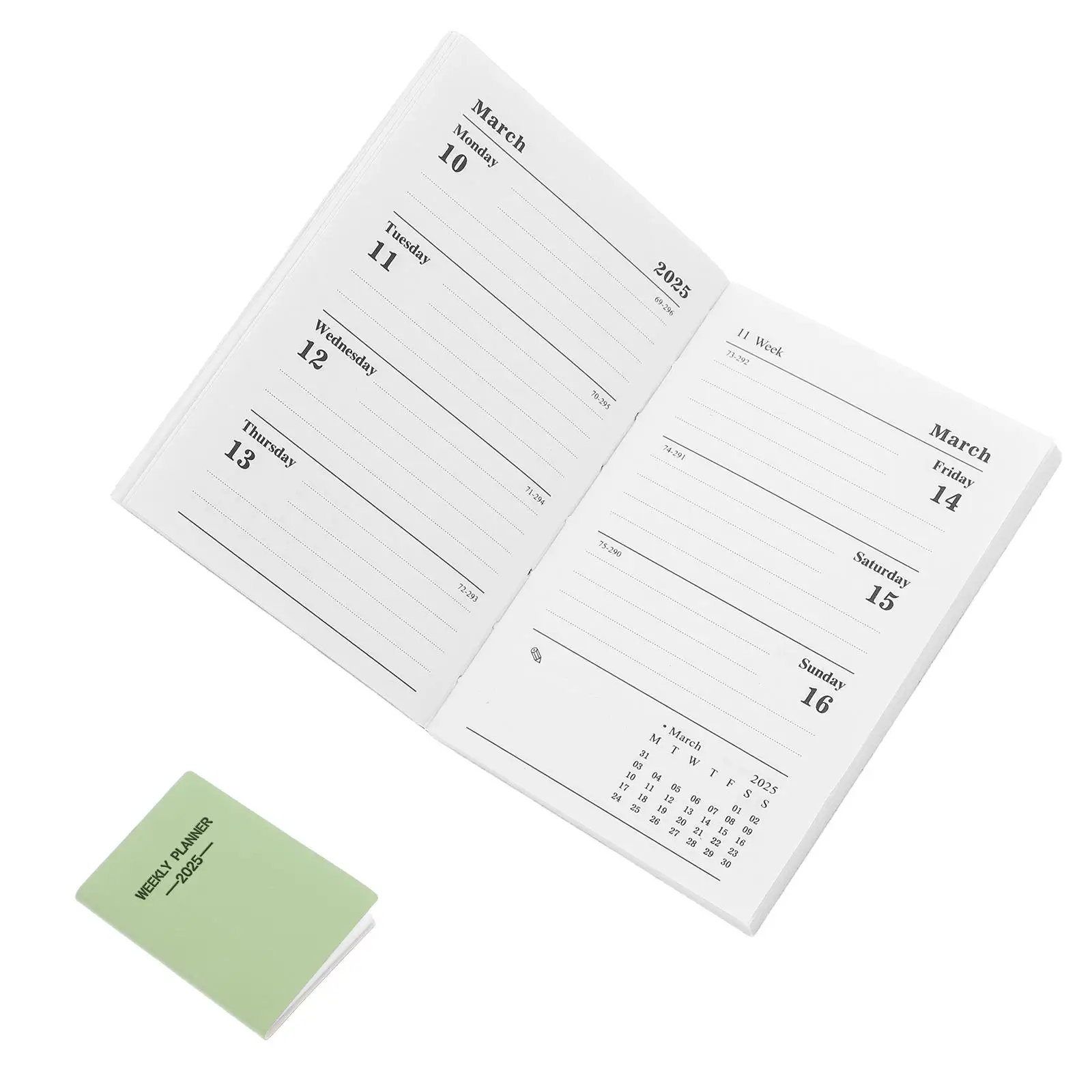 2025 Mini Pocket Weekly Planner Undated Thin Section Ring Light Green Monthly Office