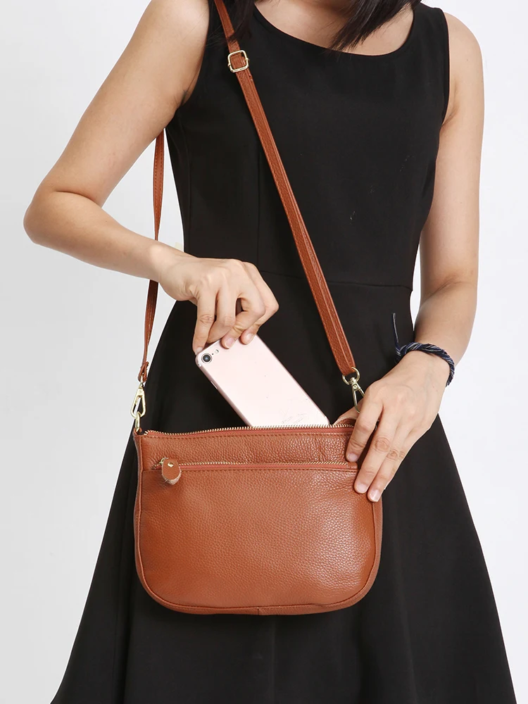 Zency Fashion Women Crossbody Bag 100% Genuine Leather Brown Handbag Small Flap Bags Simple Lady Shoulder Purse Messenger Wallet image 2