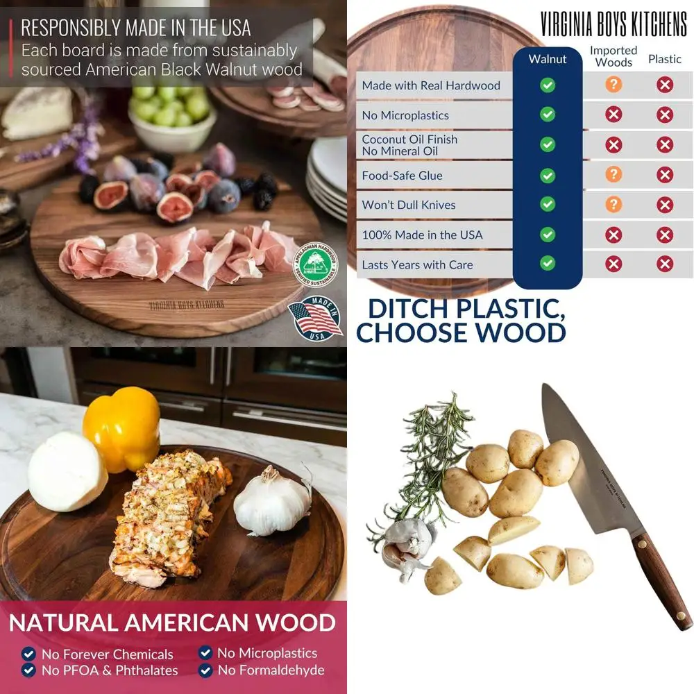 

Round 13.5 Sustainable Hardwood Walnut Butcher Block Cutting Board - Handcrafted in USA