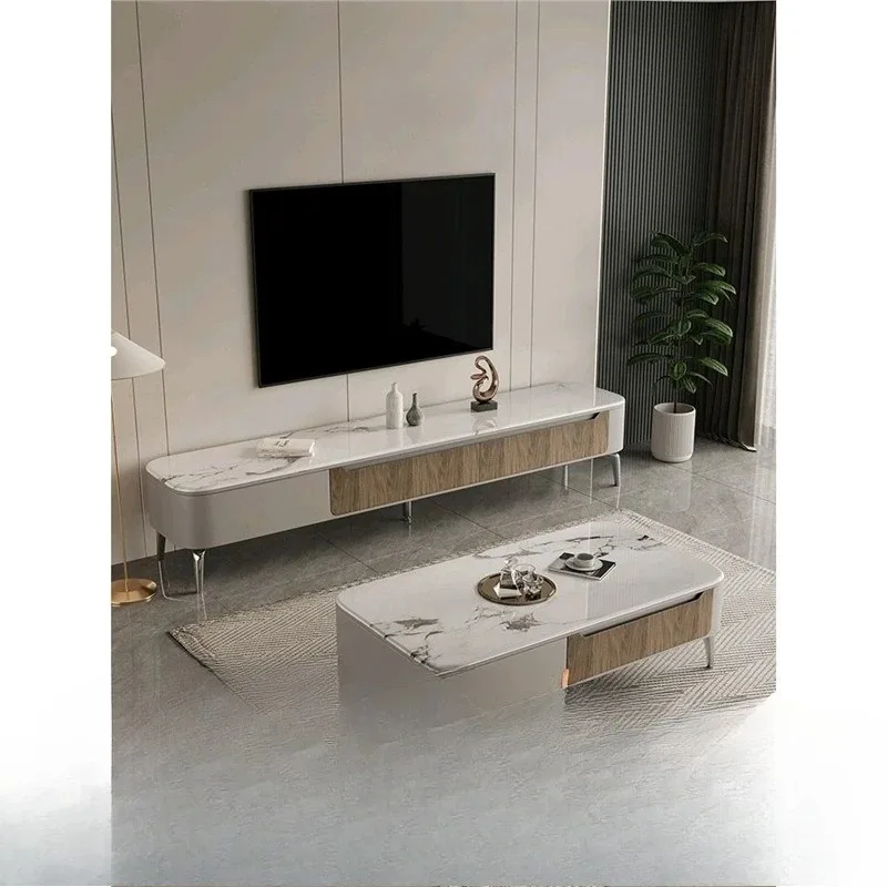 TV cabinet combination, modern small home layout, minimalist, high-end, light luxury rectangular storage coffee table