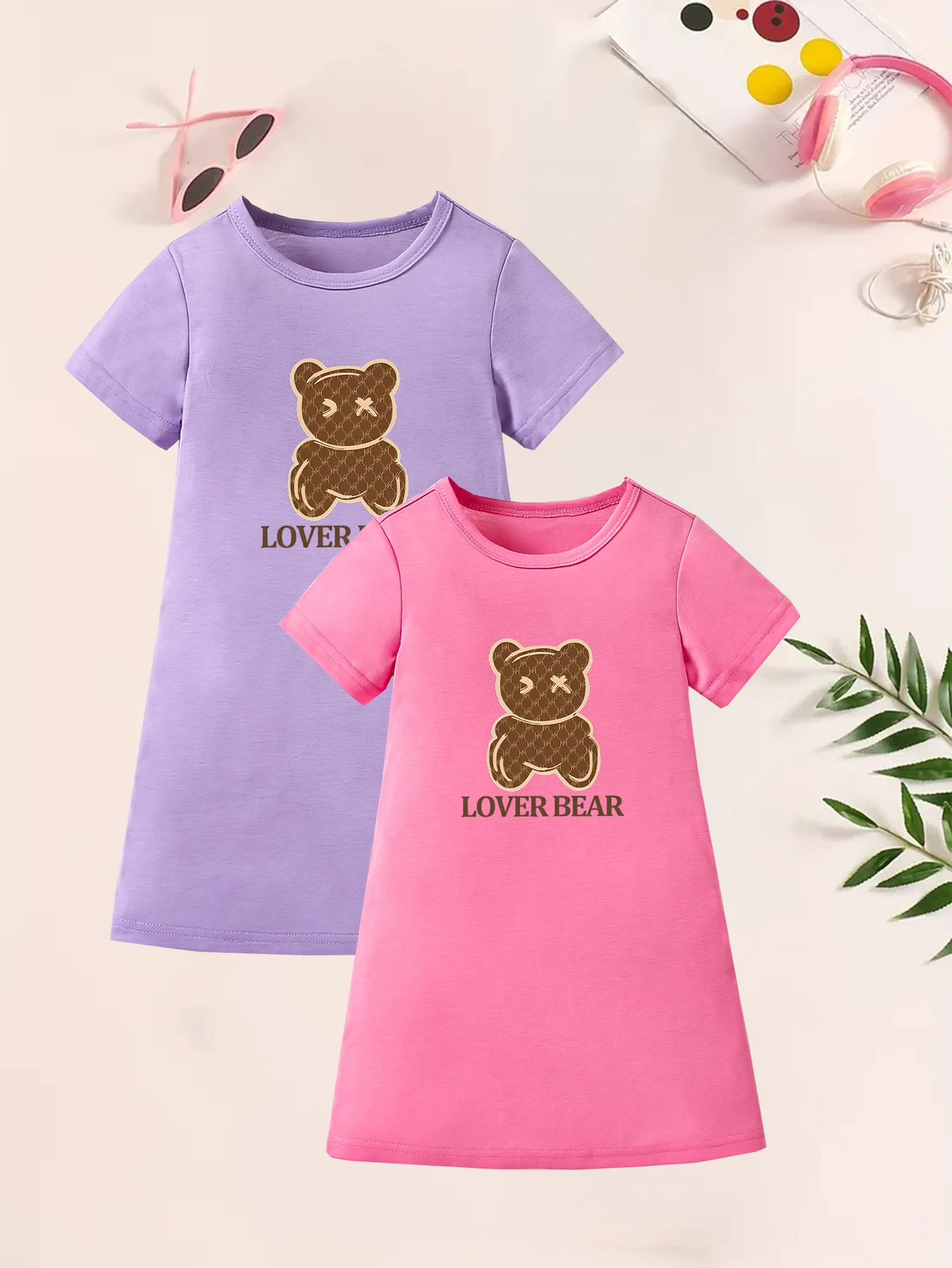 Girls' sisters outfit family matching outfits dress pattern printing, fashionable casual short sleeve round neck dress