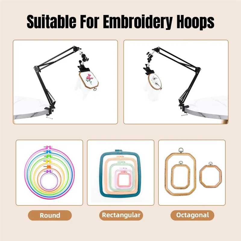 Embroidery Hoop CrossStitch Stand: Adjustable Metal Rotated Embroidery Hoop Holder with 360 Hoop Spin Knob