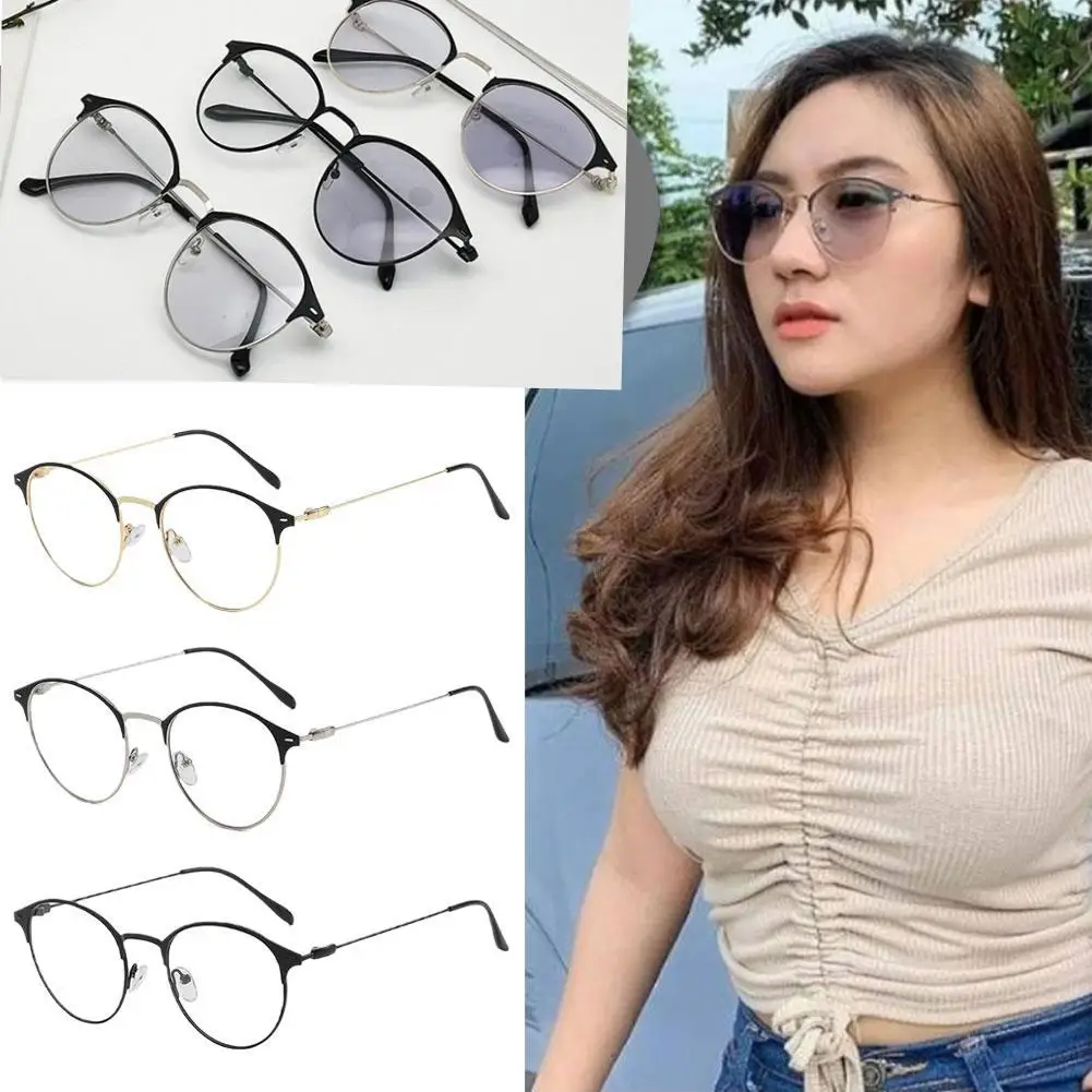 Fashion Round Frame Photochromic Glasses Anti Blue Lights Vintage Retro Color Change Sunglasses Women Men Sunshade Eyewear