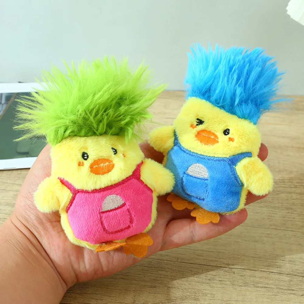 Bonito pp algodão de pelúcia pato chaveiro animal dos desenhos animados cabelo explosivo pato chaveiro ornamentos amarelos boneca de pelúcia pingente chave do carro