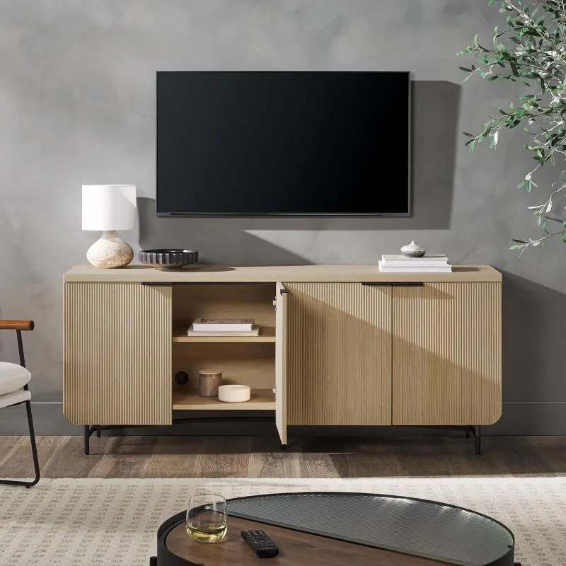 Mueble para TV, mueble de almacenamiento, mostrador tipo Buffet, sala de estar moderna de 69 pulgadas, dormitorio, mueble para TV de cocina, roble costero/negro